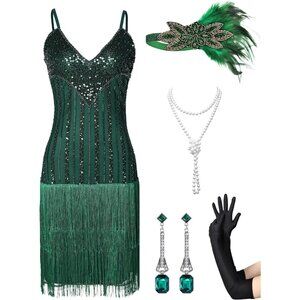 Women's Flapper Dress 1920s Sequins Fringe Cocktail for Roaring 20s Party